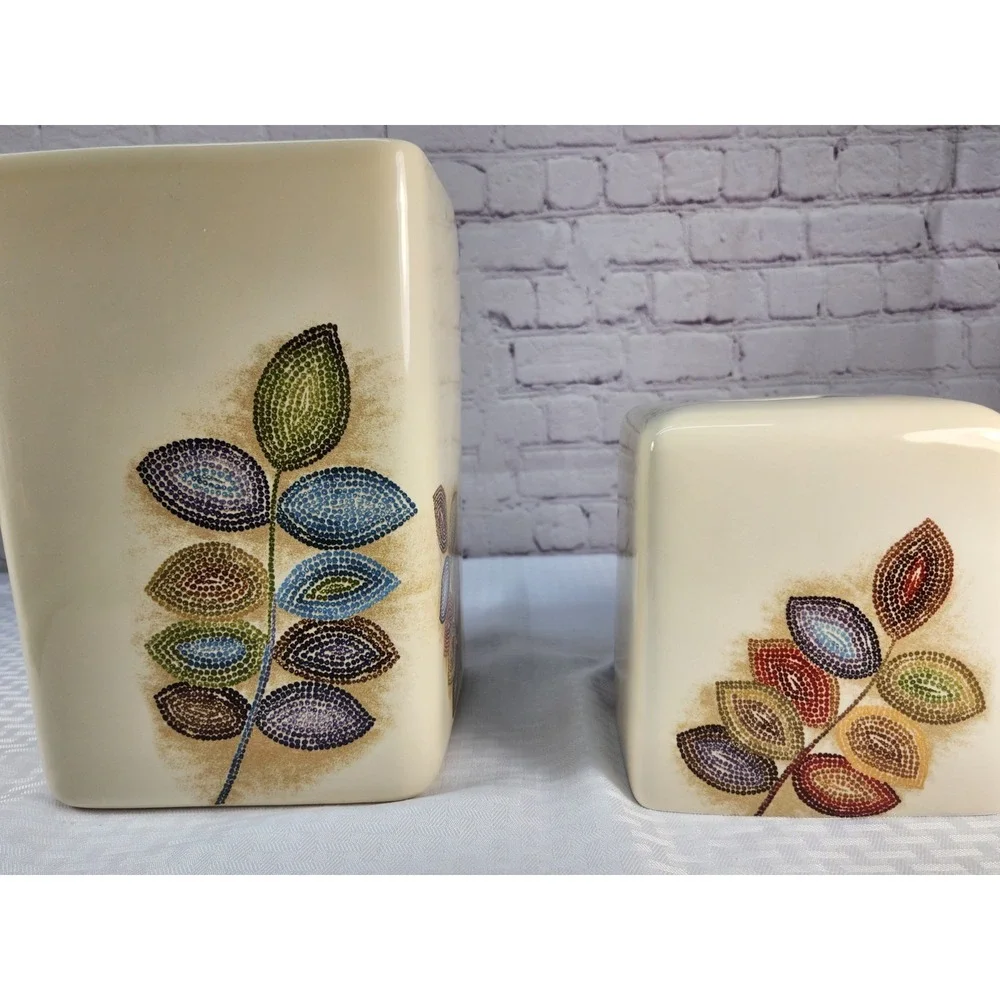 Croscill Bathroom Mosaic Leaves Waste Basket Trash Can Tissue Box Cover Vibrant